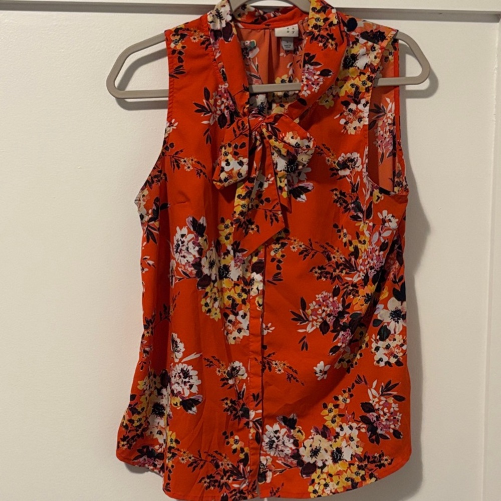 Floral Orange Sleeveless Blouse